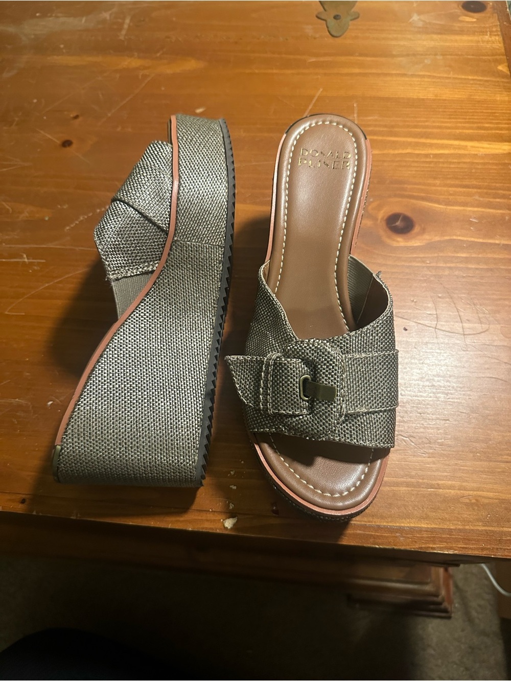 Donald J. Pliner Olive Textured Woven Slide Mules with Buckle